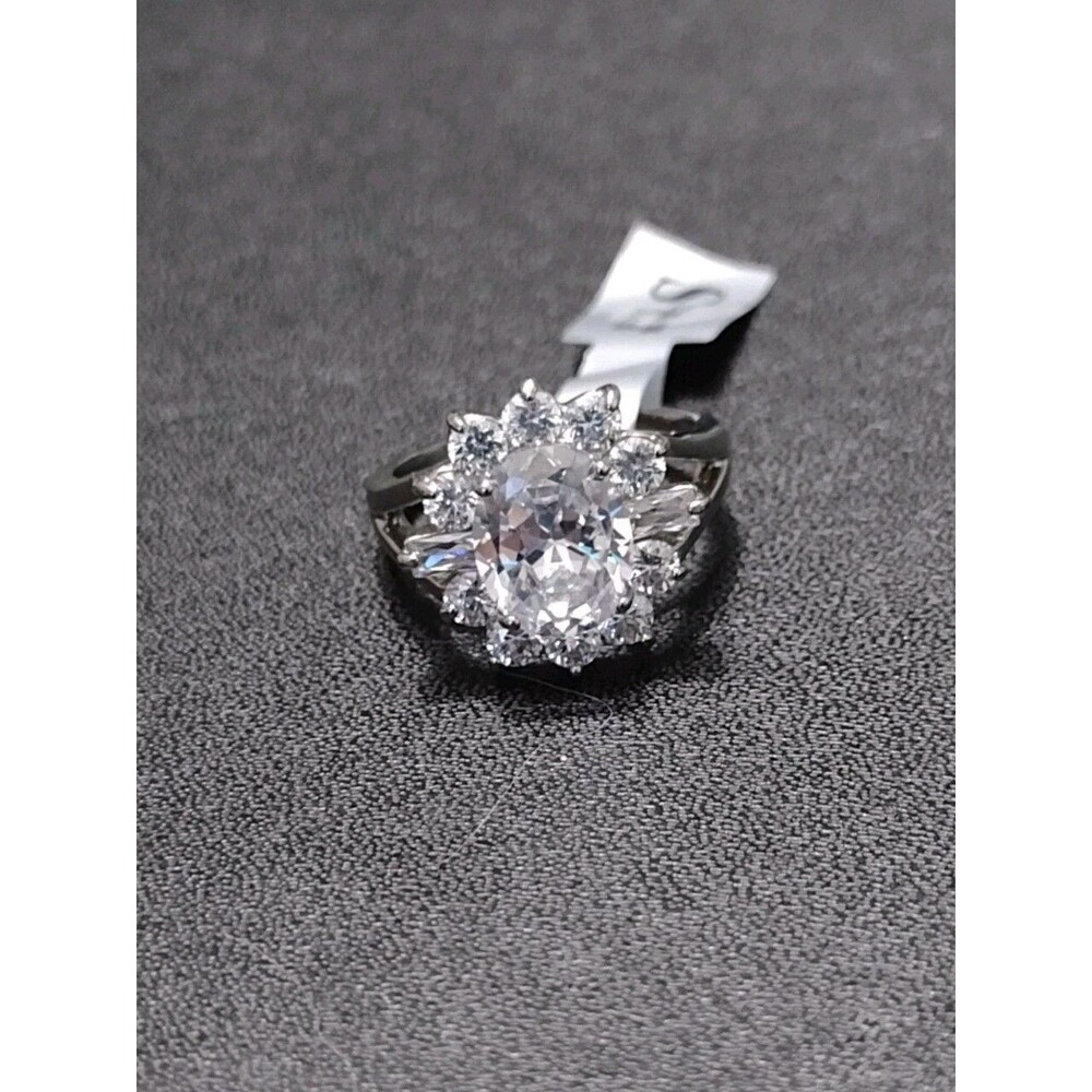 Stainless Steel Sparkly Clear Rhinestone Ring Size 7